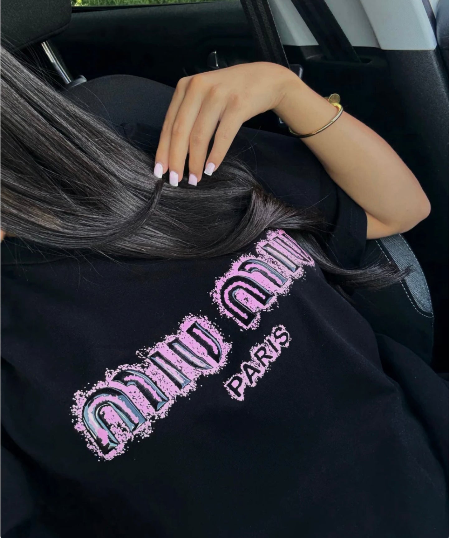 T-SHIRT MIU MIU NOIR AVEC LOGO ROSE