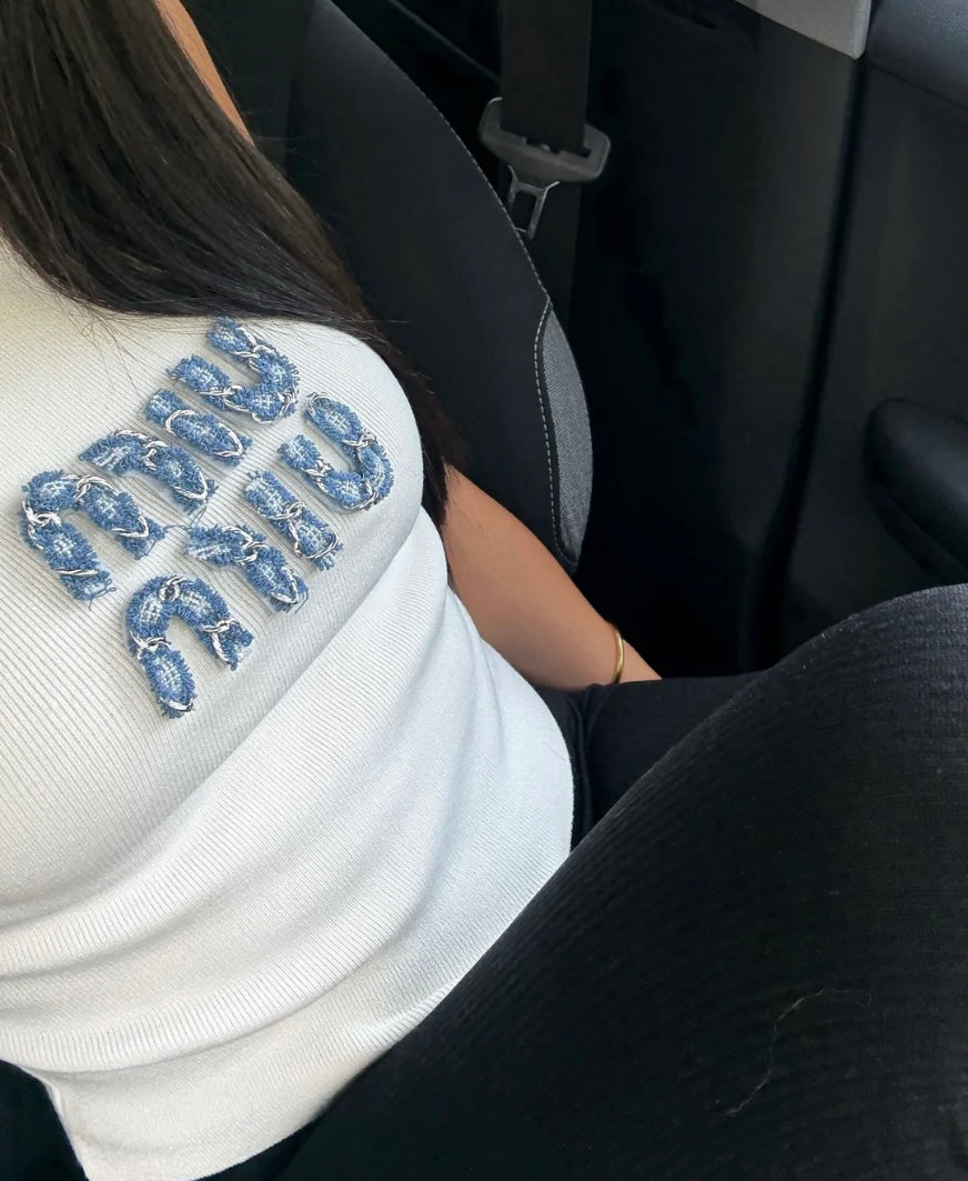 TOP MIU MIU BLANC AVEC LOGO JEAN