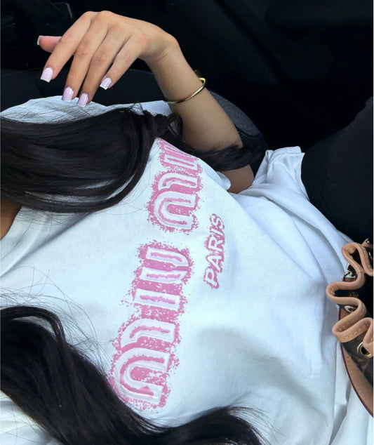 T-SHIRT MIU MIU BLANC AVEC LOGO ROSE