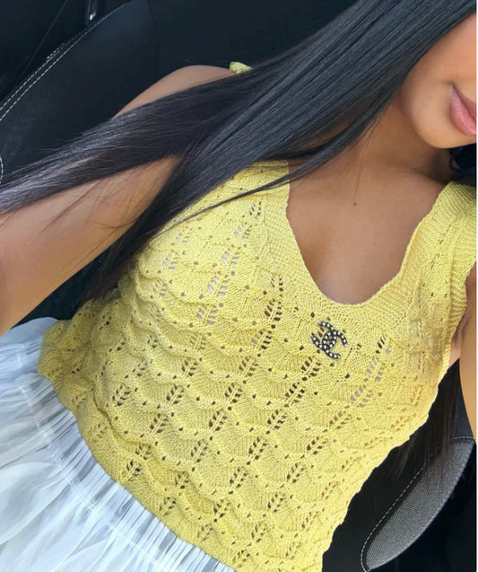 CHANEL YELLOW TOP WITH RUFFLES